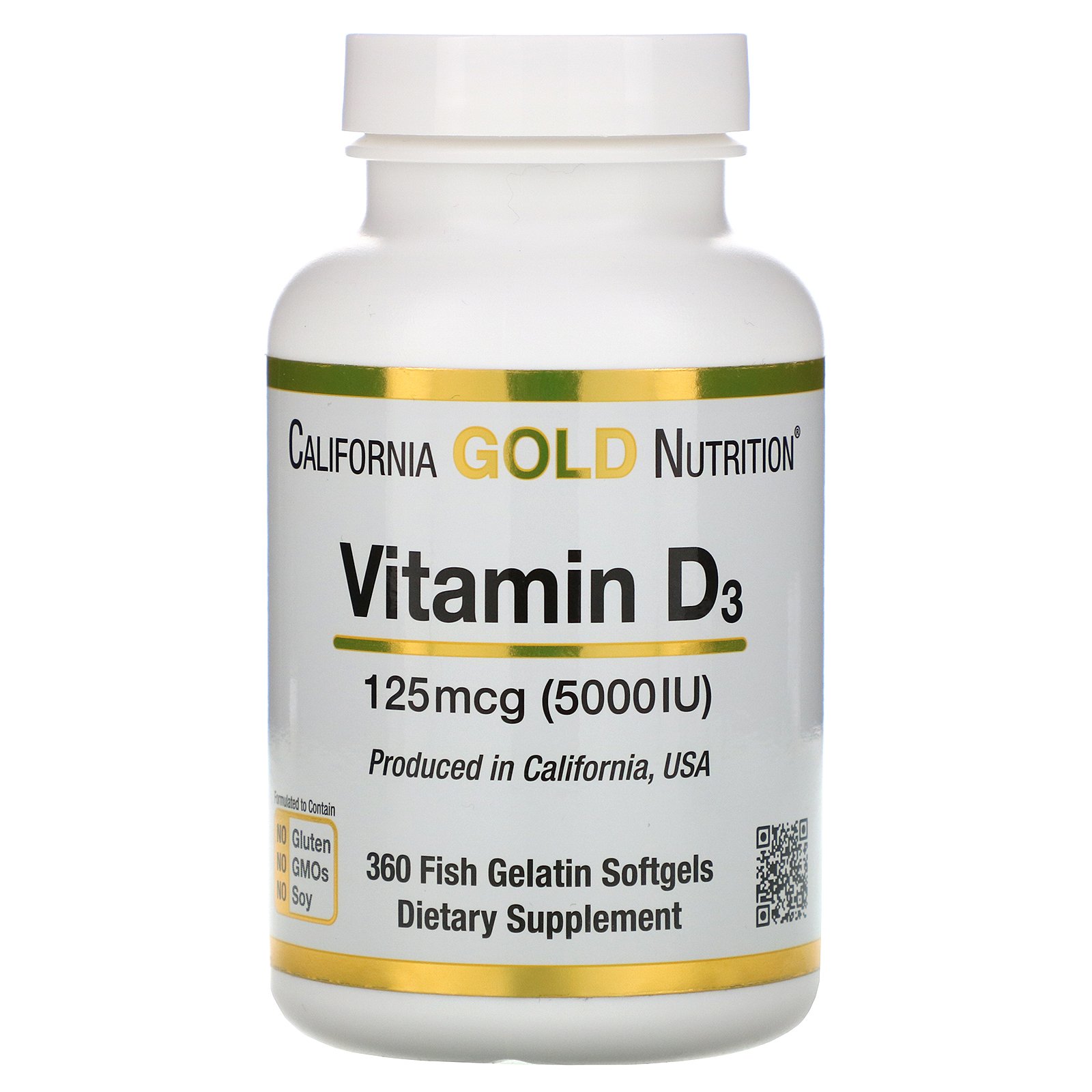 California Gold Nutrition Vitamin D3, 125 mcg (5,000 IU), 360 Fish
