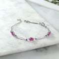 thumbnail image 3 of Gem Stone King 925 Sterling Silver Pink Created Sapphire and Blue Created Sapphire Tennis Bracelet for Women | 3.96 Cttw | Gemstone September Birthstone | Oval 7X5MM | 6 inch + 1 inch Extender, 3 of 3