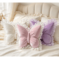 thumbnail image 3 of 3Pcs Butterfly Throw Pillows with Lace Ruffle, 22 Inch Velvet Decorative Cushion for Couch Bedroom Living Room Home Decor (White+Pink+Purple), 3 of 4