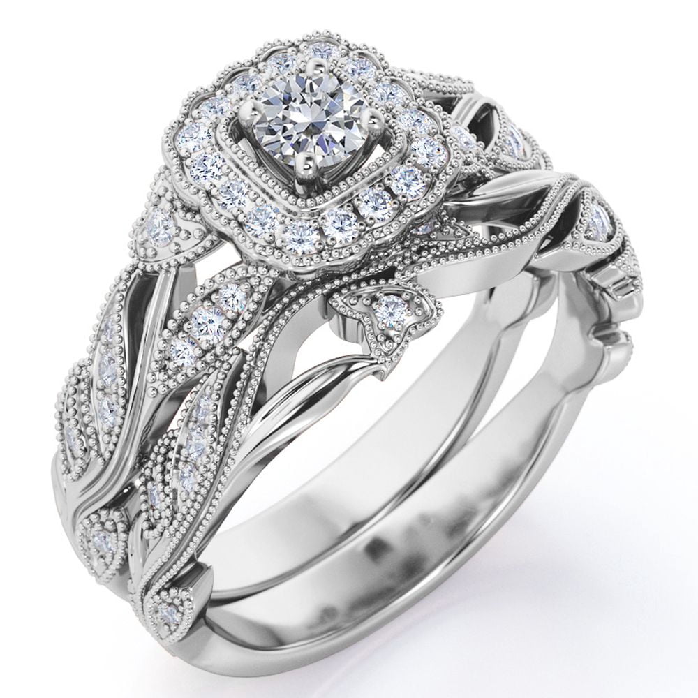 Real Diamond Art Deco Wedding Set