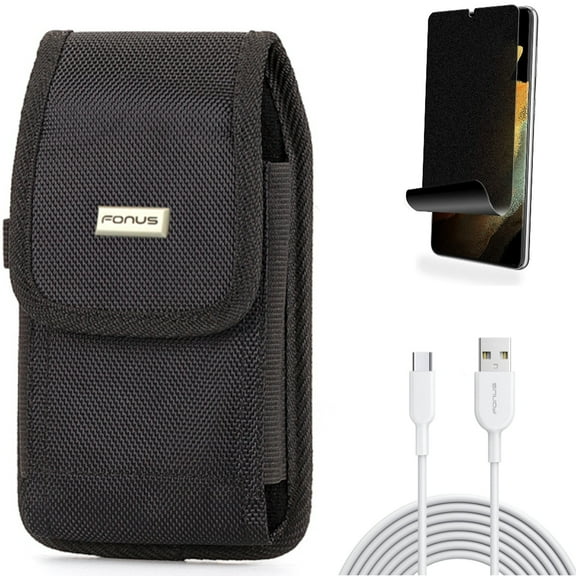 Case Belt Clip & 6ft USB-C Cable & Privacy Screen Protector for Samsung Galaxy S22 Plus (S22 ) - Combo Rugged Holster & Type-C Fast Charger Cord & TPU Film (Fingerprint) Anti-Peep