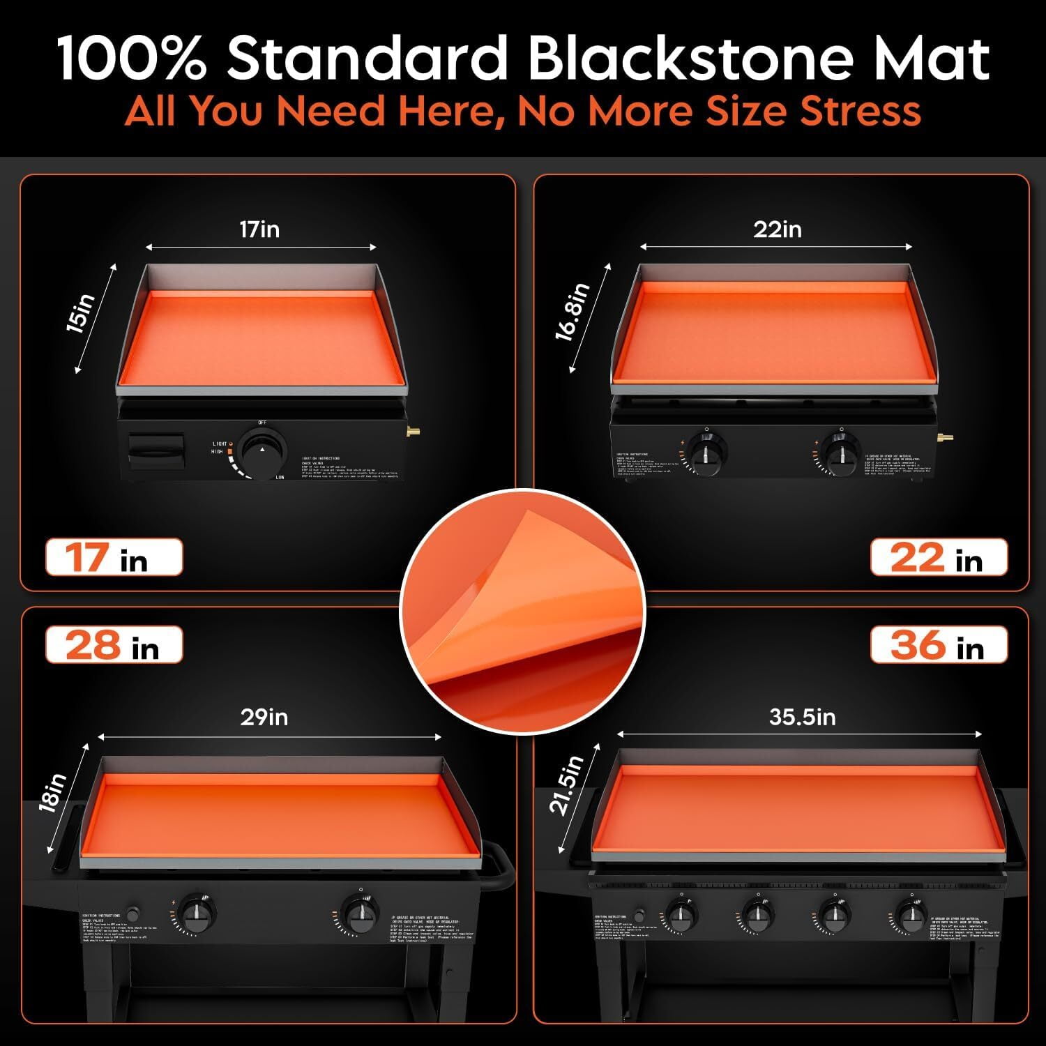 36" Silicone Griddle Mat Fit for Blackstone Griddle, Upgrade Full edge BBQ Griddle Cover for Weber Grill Mat, Protect Griddle from Rodents, Insects, Debris and Rust（orange）
