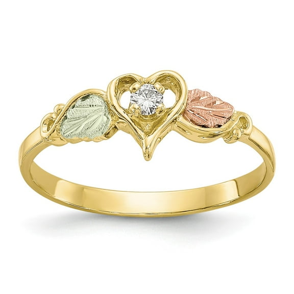 10K Yellow Gold Ring Band Themed Diamond Tri-color Black Hills Heart