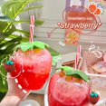 thumbnail image 2 of Cute Strawberry Shaped Cups, Portable Milk Tea Tumbler with Straw and Strawberry Charm for Hawaiian Party, Summer Beach Decor, Perfect for Girls and Women, 3.93x4.72", 2 of 8