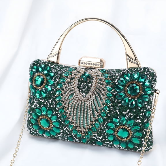 GASTROPOD Evening Bag Clutch Purses for Women Ladies Sparkling Party Handbag Wedding Cocktail Prom Bag V-Neck Shape, Green