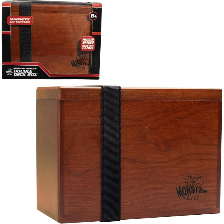 Monster Wooden Double Deck Box w Strong Magnetic Lid & Band- 250 Sleeved Cards