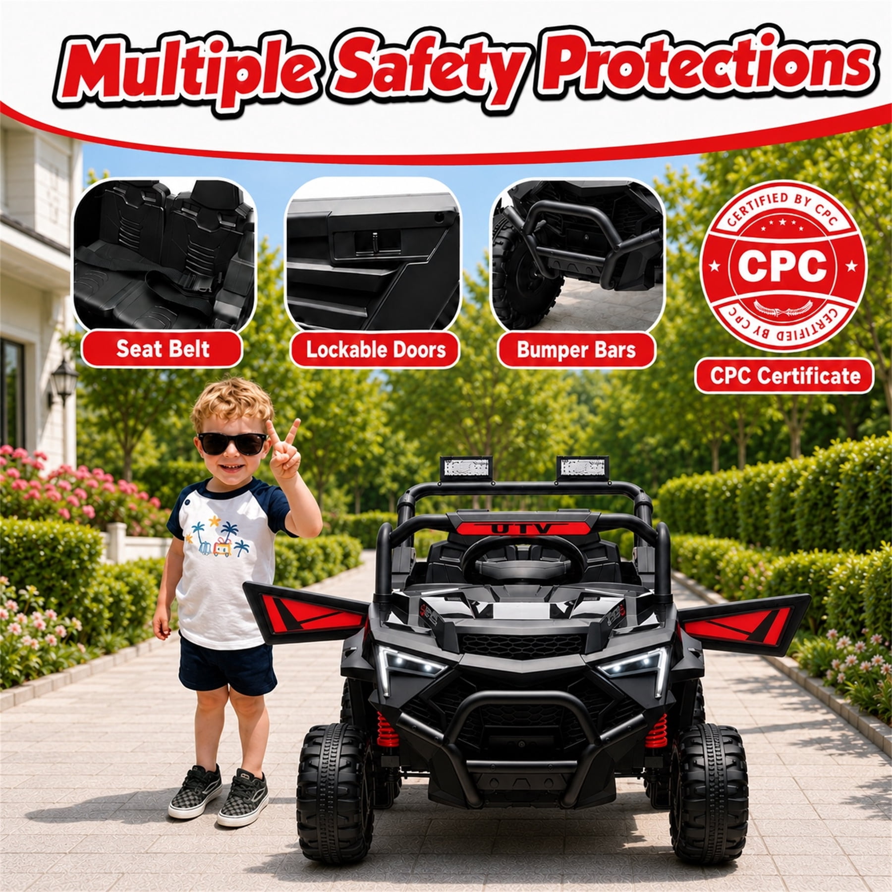 24V 400W Kids Ride On Electric UTV Car with Remote Control, Ride on Toys with Advanced Center Panel, Music, Bluetooth, LED Lights, Gift for Boys Girls 3+, Black