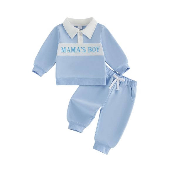 BemeyourBBs Toddler Baby Boy Mama's Boy Outfit Cute Infant Baby Boys Spring Falll Winter Clothes Clollar Button Long Sleeve Daddy's Buddy Letter Embroidery Sweatshirt Top Pocket Jogger Pants Set