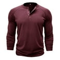 thumbnail image 3 of VSSSJ Shirts for Men Fitted Solid Color Button Round Neck Long Sleeve Pullover Tees Casual Autumn and Winter Lightweight Sportwear Wine01 M, 3 of 6
