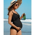 thumbnail image 3 of Attraco Maternity One Piece Swimsuits Ruffle Ribbed Bathing Suits Strappy Monokini V Neck, 3 of 7