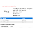 thumbnail image 2 of Lower Engine Shock Mount - Compatible with 1993 - 1997 Volvo 850 1994 1995 1996, 2 of 2