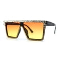 thumbnail image 1 of Full Crowned Rhinestone Flat Top Horned Diva Sunglasses Black Orange Yellow, 1 of 4
