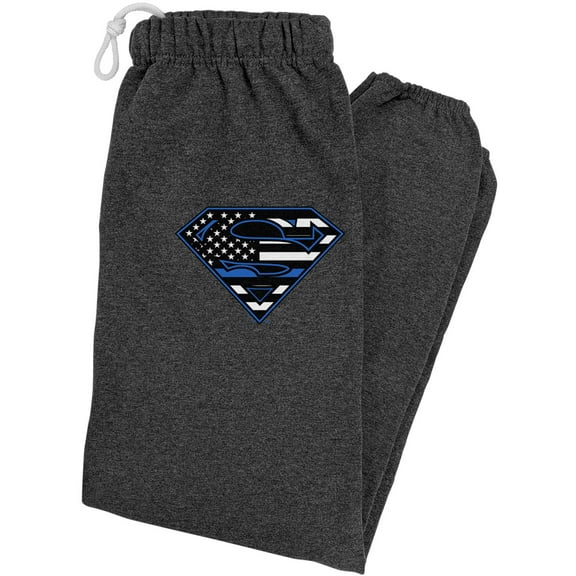 Superman Thin Blue Line Flag Shield Logo Unisex Jogger Sweatpants for Men and Women, Charcoal Heather, Medium