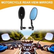Unique Bargains 1 Set M8 Universal Motorcycle Rear View Mirrors Bar End Side Mirrors Mount Adjustable Aluminum Black Silver Tone Oval Shape