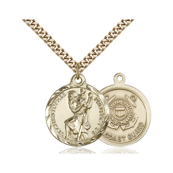 Gold Filled St. Christopher Pendant 7/8 x 3/4 inches with Heavy Curb Chain