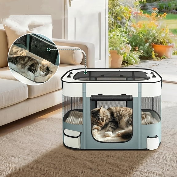 Dog Playpen,Cat Pet Puppy Pen,Portable Playpens for Dogs Indoor Outdoor Travel Camping Use,Foldable Dog Kennel Tent Crate for Rabbit Small Animals with Carrying Case (Grey, Small)