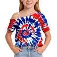 thumbnail image 5 of WPPGONE Patriotic T Shirt for Girls One Shoulder One Shoulder Short Sleeve Toddler Loose Fit 4th of July Tops Stars Red White and Blue Design American Flag Shirts USA Summer Clothes, 5 of 9