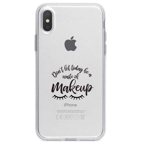 DistinctInk Clear Shockproof Hybrid Case for iPhone X / XS (5.8" Screen) - TPU Bumper Acrylic Back Tempered Glass Screen Protector - Don't Let Today Be a Waste of Makeup