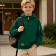 thumbnail image 4 of HAOTAGS Boys Hooded Sweatshirt (4-15) Soft Warm Long Sleeves Quater Zipper Pockets Sport Hoodie Green Size 10, 4 of 9