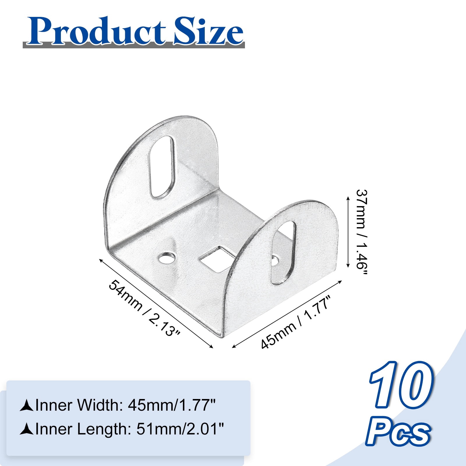 Uxcell 10 Pcs U Bracket for 1.77" Panels, 54 x 45 x 37mm Metal U Shaped Fasteners Brackets for Guardrail or Partitions Connection, Silver