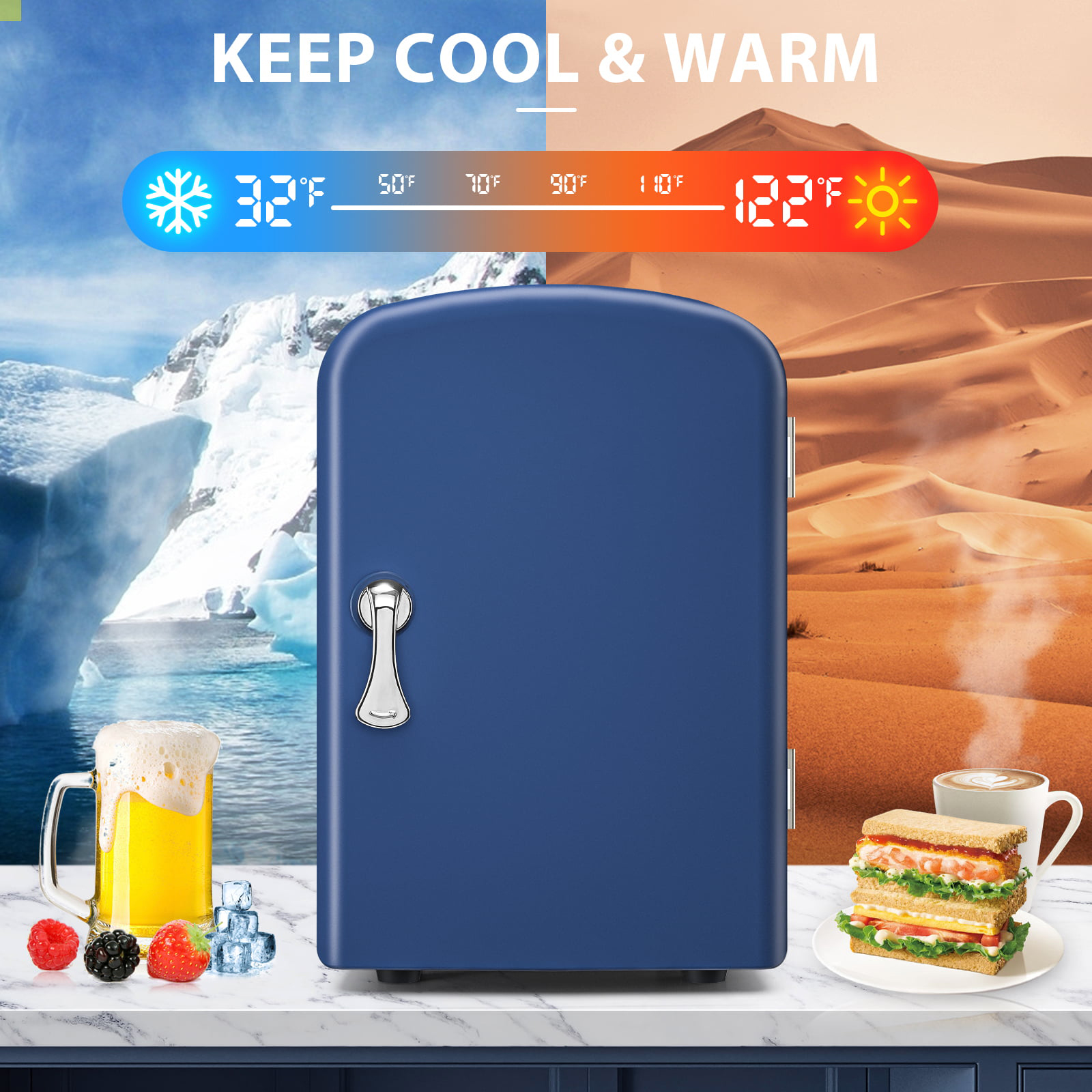 Portable Personal Fridge, Freon Free 4 Liter Mini Fridge with Cooling and Warming, AC/DC Energy Saving Refrigerator, Blue - image 3 of 7
