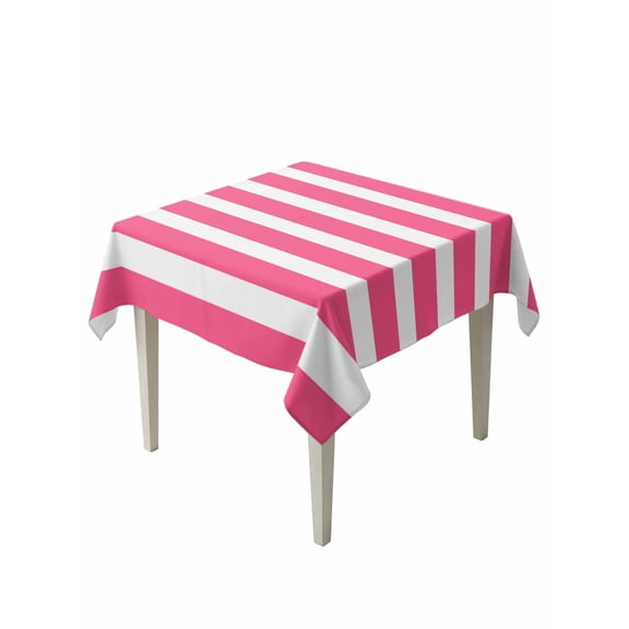 Pink Striped Suqare Tablecloth - 54 x 54 Inch, Modern Simple Monochrome Geometric White Waterproof & StainResistant Tablecloth, Washable Oil-proof Table Cover for Dining/Party/Wedding/Camping/Buffet
