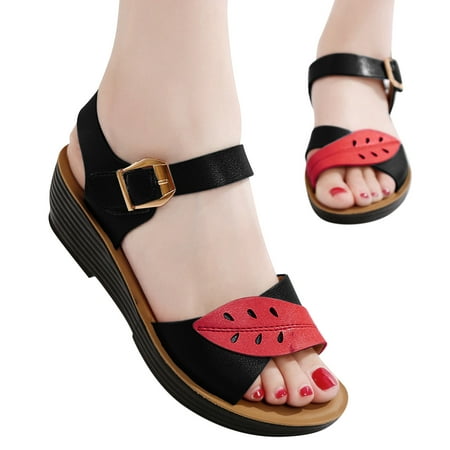 

iOPQO Women s sandals Women Sandals Flat Moccasins Leaf Pattern Sandals Cutout Soft Sole Ladies Sandals Open Toe Flat Sandals Leather Leaf Pattern Sandals Black 40