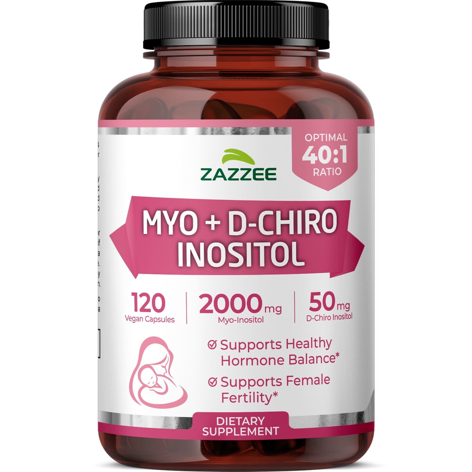 Zazzee Myo-Inositol + D-Chiro Inositol, 2000 mg Strength, Hormonal Balance, 40:1 Ratio