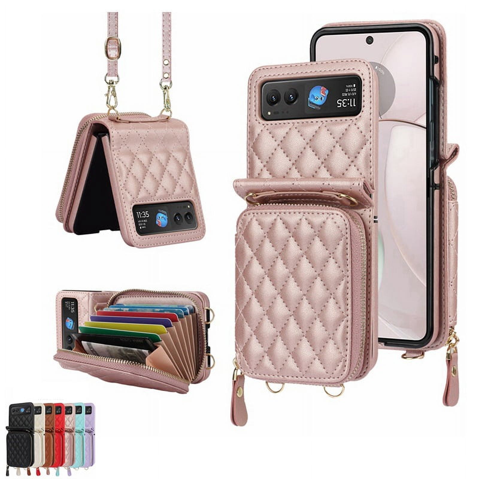 Crossbody leather zipper wallet phone case suitable for Moto razr40, lanyard and card Solt.
