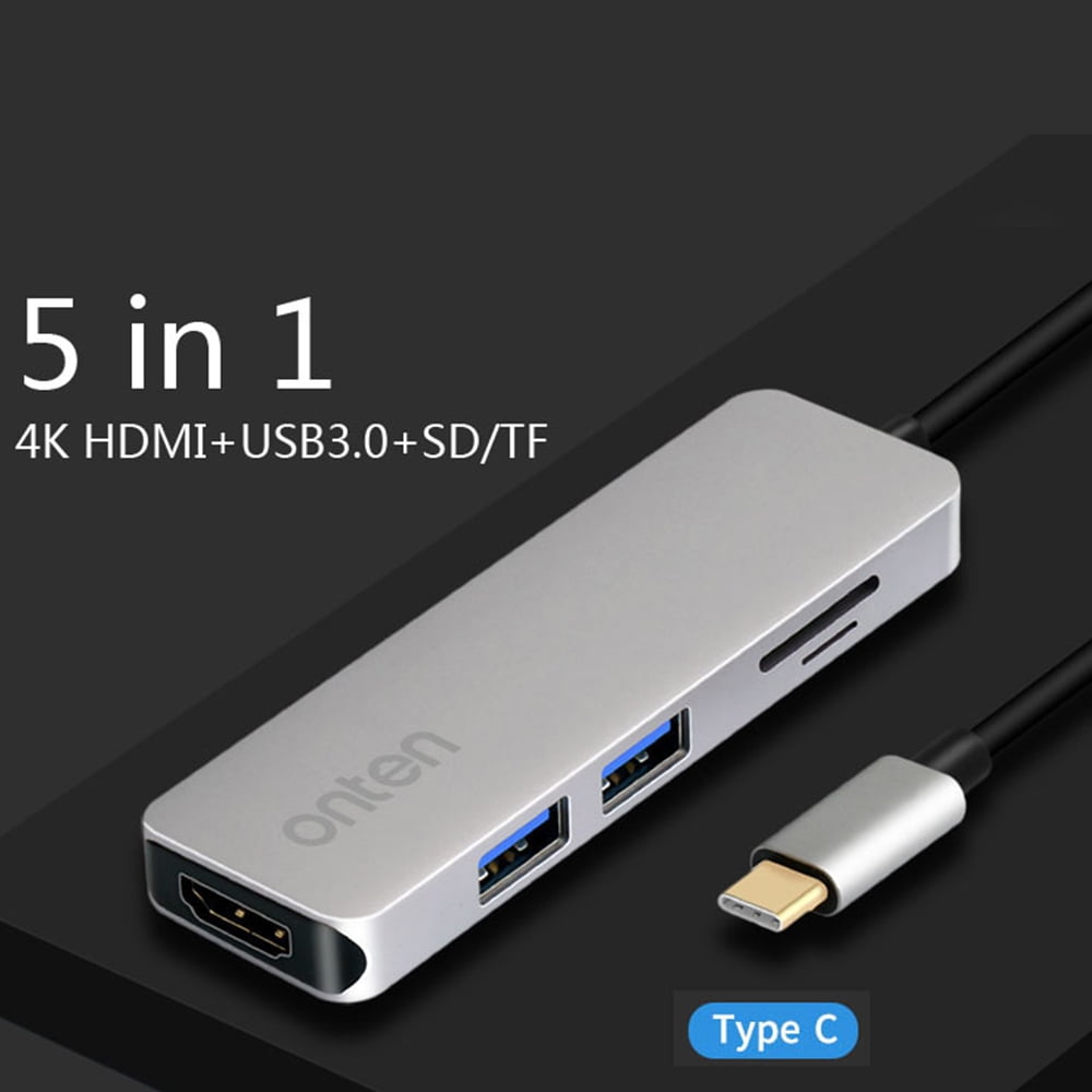Type-C USB 3.0 to 4K HDMI USB 3.0 SD TF Card Reader 5in1 Hub Adapter for Macbook