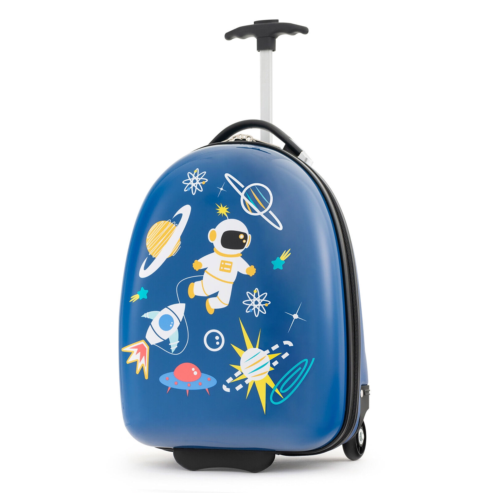 Gymax 16 Kids Carry On Luggage with Wheels w 2 Level Aluminum Handle Suitcase Blue Walmart