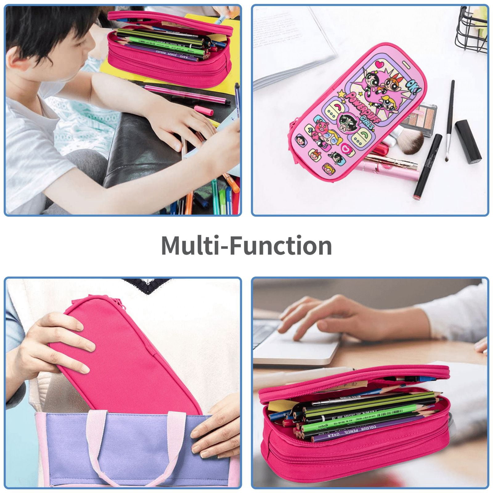 The Powerpuff Gi-rls Pencil Case Large Capacity Pencil Pouch Penbag Office Stationery Organizer Travel Makeup Bag Pink