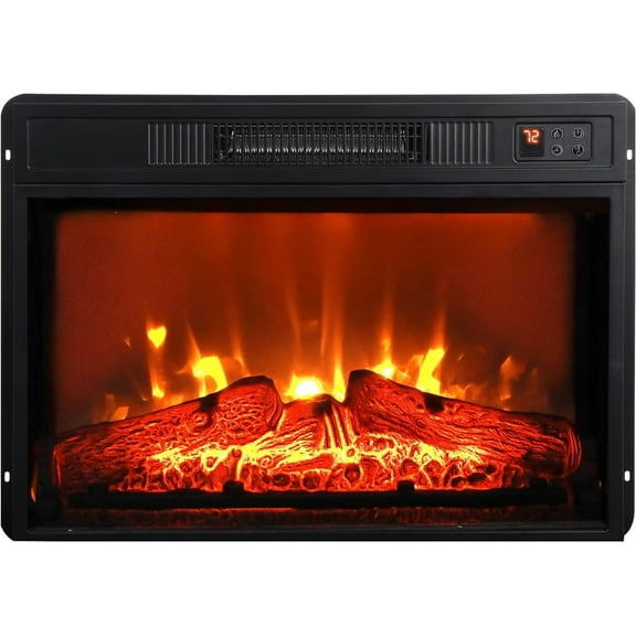 23" Electric Fireplace, 3DInfrared Black Fireplace Electric Insert Heater, with IR Remote Control, Glass View, Adjustable Realistic Logs & Flames, Indoor, 1400w…