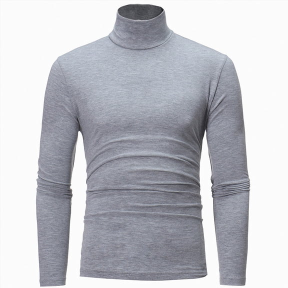 OYXSER Mens Basic Turtleneck Long Sleeve Pullover Sweater Slim Fit Lightweight Knitted Top, Gray XL