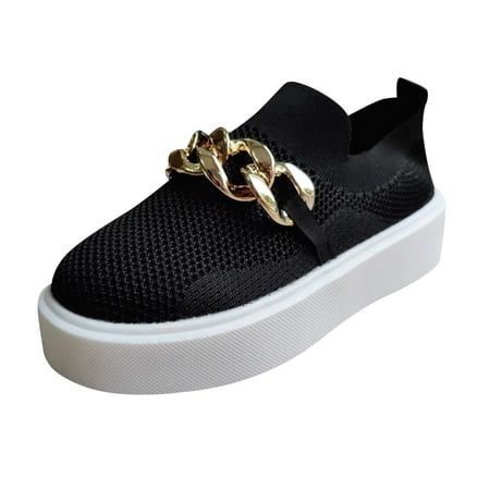 

Mackneog Ladies Solid Color Mesh Metal Chain Decorative Platform Casual Shoes Gift on Clearance