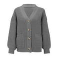 thumbnail image 4 of VISALY Cropped Cardigan Button Down Cardigans Women's Fashion Casual Open Front Long Sleeve Chunky Knit Cardigans Sweaters Outerwear Coats Cute Cardigans Knit Cardigans Grey 3Xl, 4 of 5