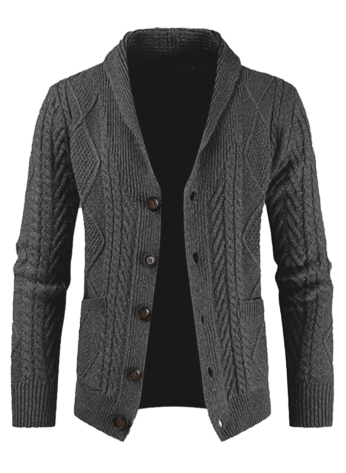 JMIERR Mens Cardigan Knitted Shawl Collar Sweaters Cable Knit Jumper ...