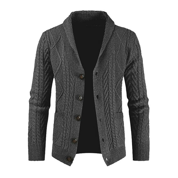 JMIERR Mens Cardigan Knitted Shawl Collar Sweaters Cable Knit Jumper