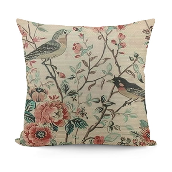 YINGXI Chinoiserie Flowers and Bird Throw Pillow Cover, Cushion Case Outdoor Decoration for Sofa Couch Farmhouse 12x12in