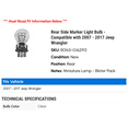 thumbnail image 2 of Rear Side Marker Light Bulb - Compatible with 2007 - 2017 Jeep Wrangler 2008 2009 2010 2011 2012 2013 2014 2015 2016, 2 of 2