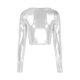 thumbnail image 4 of Blusa Mangas Largas Top corto con cuello redondo para mujer, Top ajustado informal Sexy, ropa de discoteca ajustada Kuymtek Gris claro T M para Mujer, 4 of 9