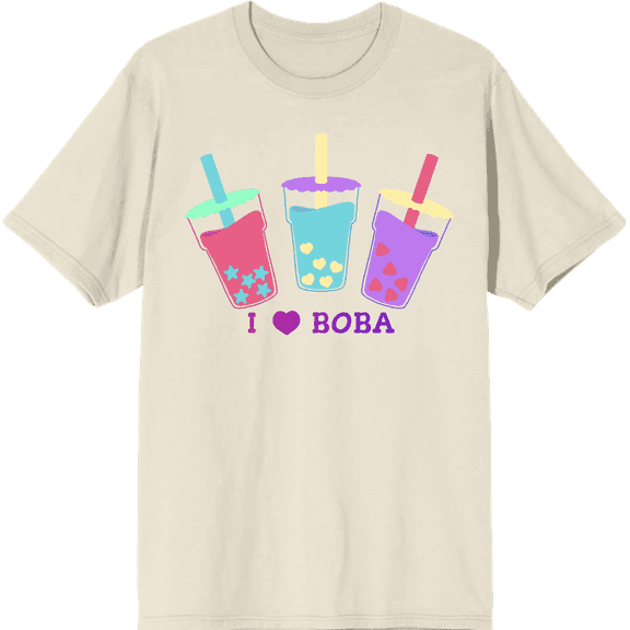 I Love Boba Adult Natural Crew Neck Short Sleee Tee-Small