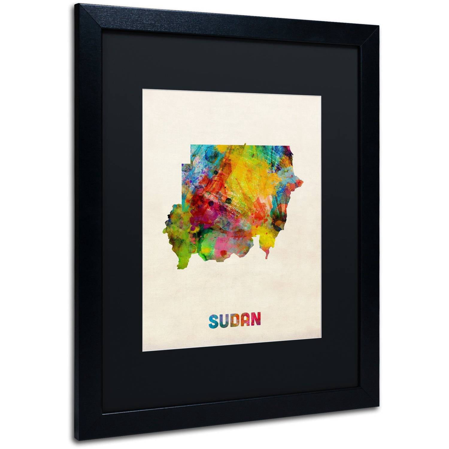 Trademark Fine Art 'Sudan Watercolor Map' Canvas Art by Michael Tompsett, Black Matte, Black Frame
