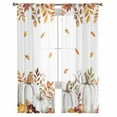 thumbnail image 2 of White Pumpkin Fall Semi Sheer Curtains 72 Inch Length 2 Panels Set, Thanksgiving Eucalyptus Leaves Autumn Sheer Kitchen Curtain Privacy Voile Window Curtain for Living Room Bedroom Rod Pocket Drapes, 2 of 7