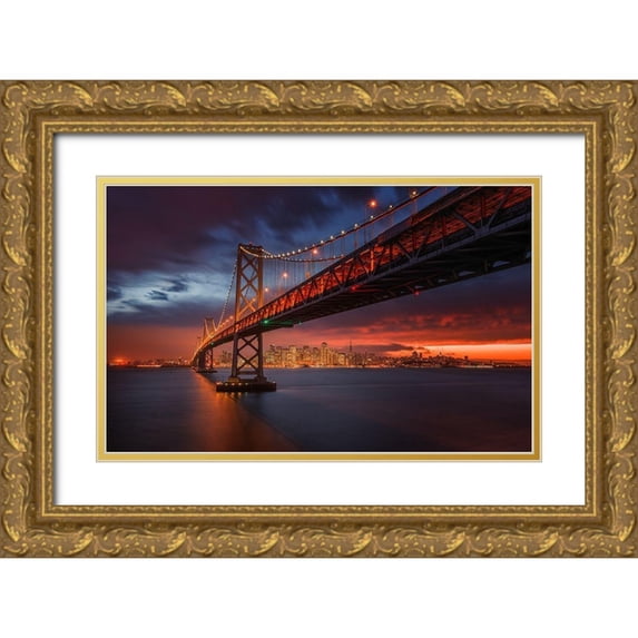 Harriman, Toby 14x10 Gold Ornate Wood Framed with Double Matting Museum Art Print Titled - Fire over San Francisco