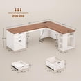 thumbnail image 5 of 67" L Shaped Computer Desk with 3 Drawers and Storage Shelves, Farmhouse Corner Office Desk, Home Office Desk, 5 of 7