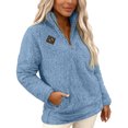 thumbnail image 5 of Quarter-Zip Pullover, Women Sherpa Fleece Jacket, Soft Half Zip Sweatshirt with Pocket, Cozy Soft Fluffy Sweaters, Comfortable Versatile Cloth, Must-have for Home Daily Use, Light Blue M, 5 of 5