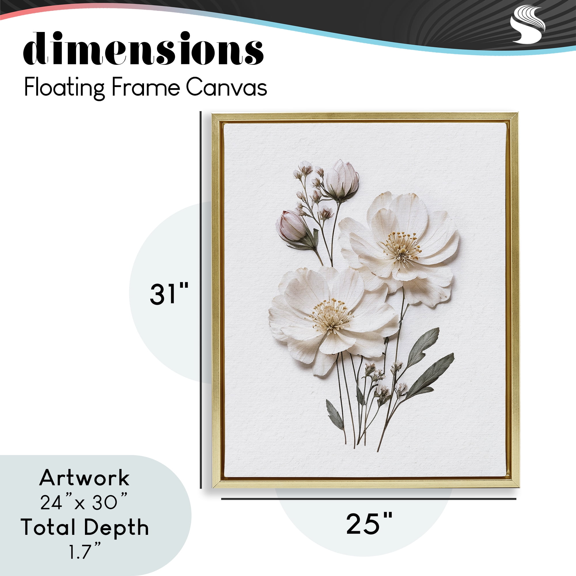 Elegant Pressed Flowers Gold Framed Floater Canvas Wall Art, design by Lettered and Lined