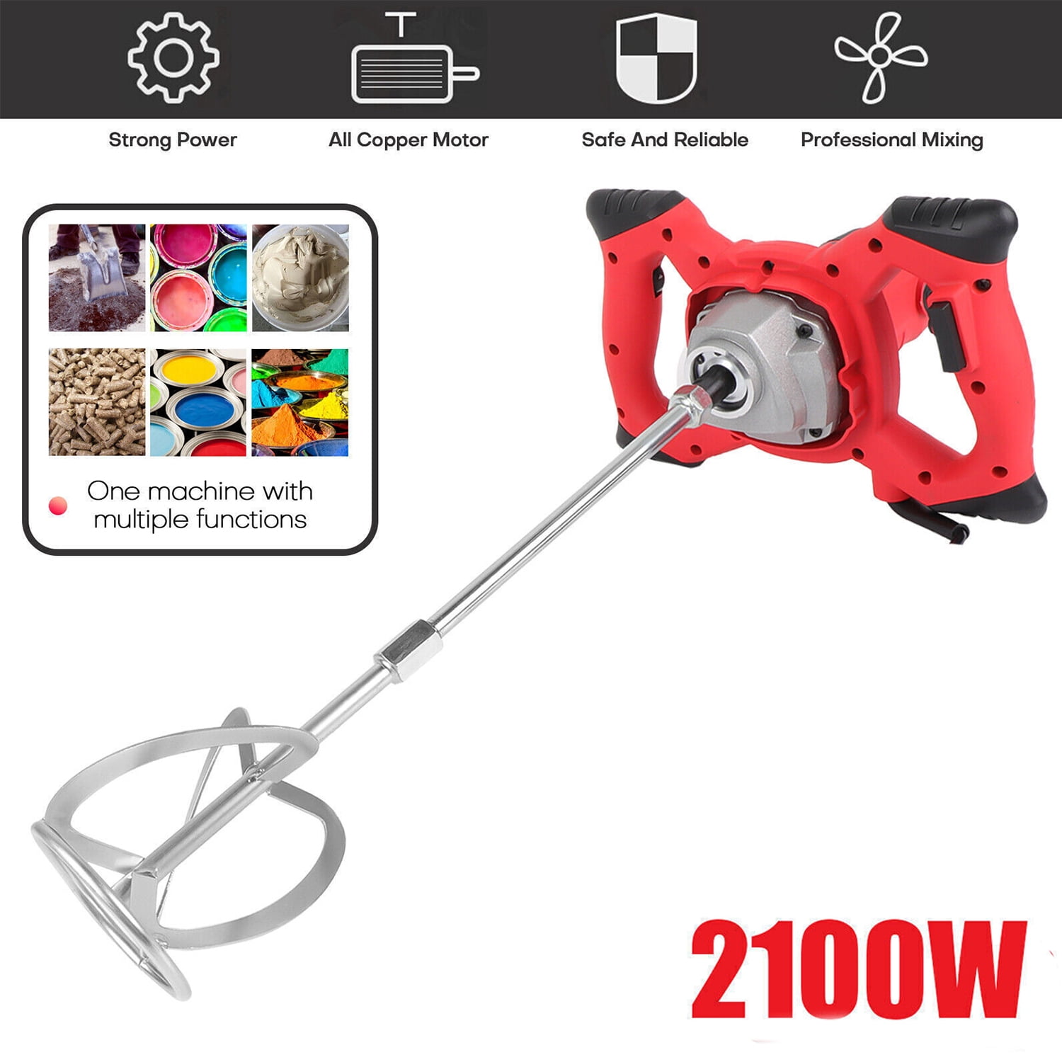 Electric Handheld Cement Mixer 2100W Portable Concrete Paint Mixer