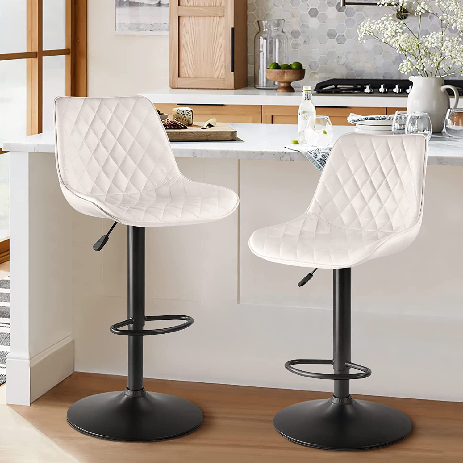 Vitesse Bar Stools Set of 2,Counter Heigh Faux Leather Adjustable Bar